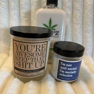 Bundle- Set of Scented Candles with Humorous Labels & lotion